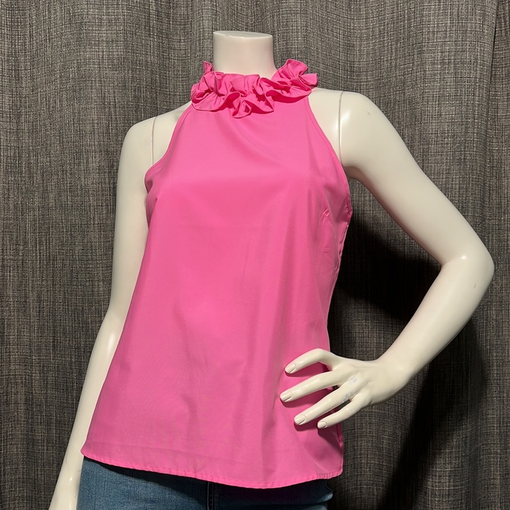 NWOT Forever 21 Carnation Pink Ruffle Neck Sleeveless Blouse XS